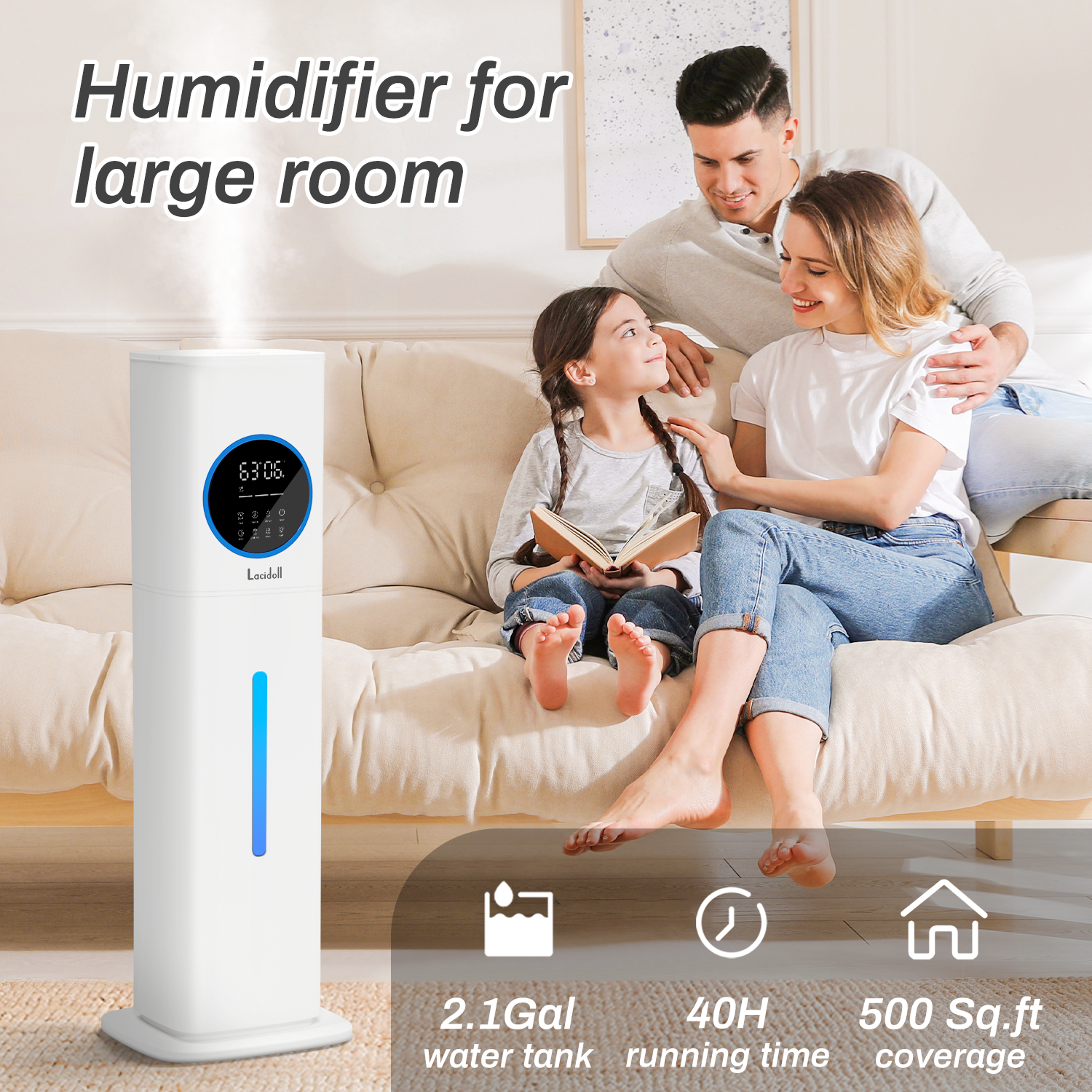 Humidifier Large Room, 2.1Gal/8L Humidifiers for Home, Humidifiers for Bedroom with Essential Oil Diffuser - Image 2