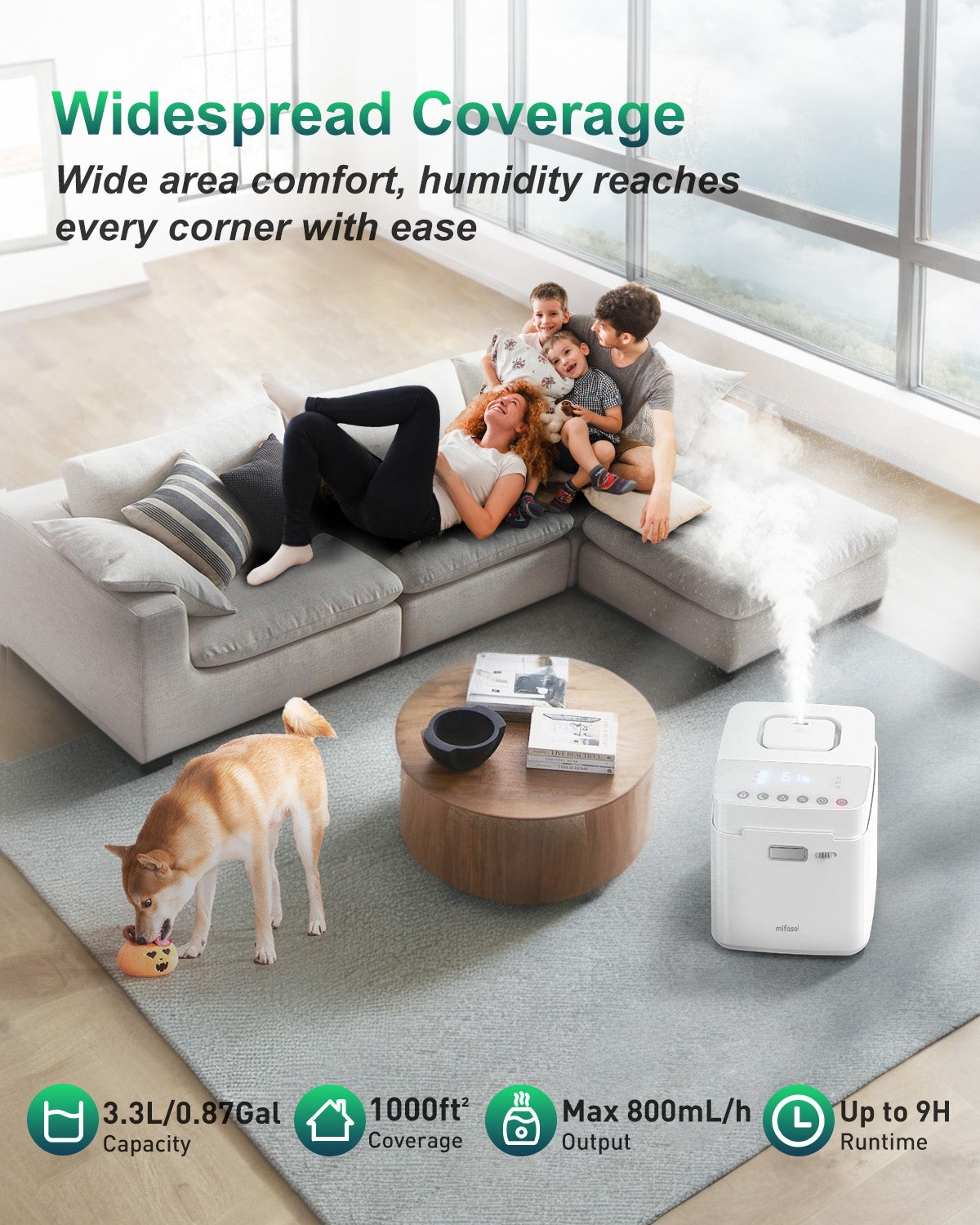 Stainless Steel Warm Mist Humidifier - 3.3L/0.87Gal Steam Humidifier for Home 1000 sq ft, Healthy Humidifiers for Bedroom Baby Nursery Living Room Office, Easy to Clean Humidifier Large Room - Image 3