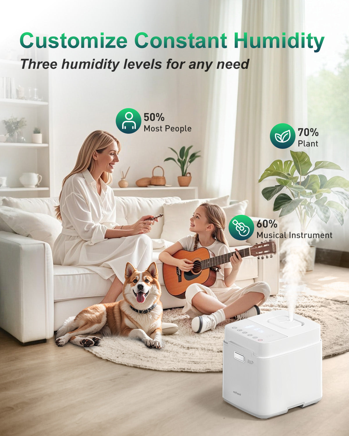 Stainless Steel Warm Mist Humidifier - 3.3L/0.87Gal Steam Humidifier for Home 1000 sq ft, Healthy Humidifiers for Bedroom Baby Nursery Living Room Office, Easy to Clean Humidifier Large Room - Image 4