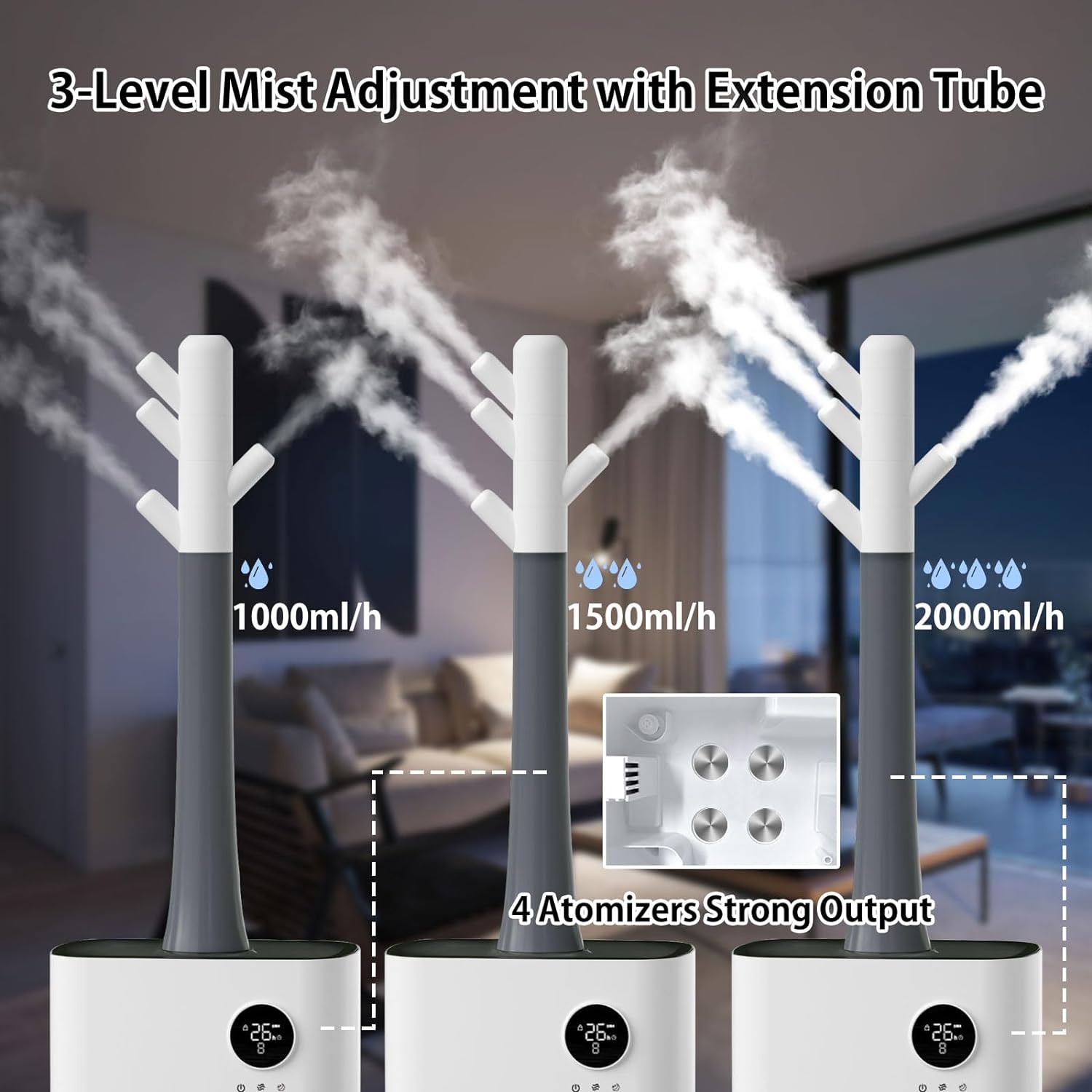 Large Humidifiers 5.3Gal/20L Humidifiers for Large Room 2000 Sq Ft, Branch Tube Design with 360° Nozzle Sets - Image 4
