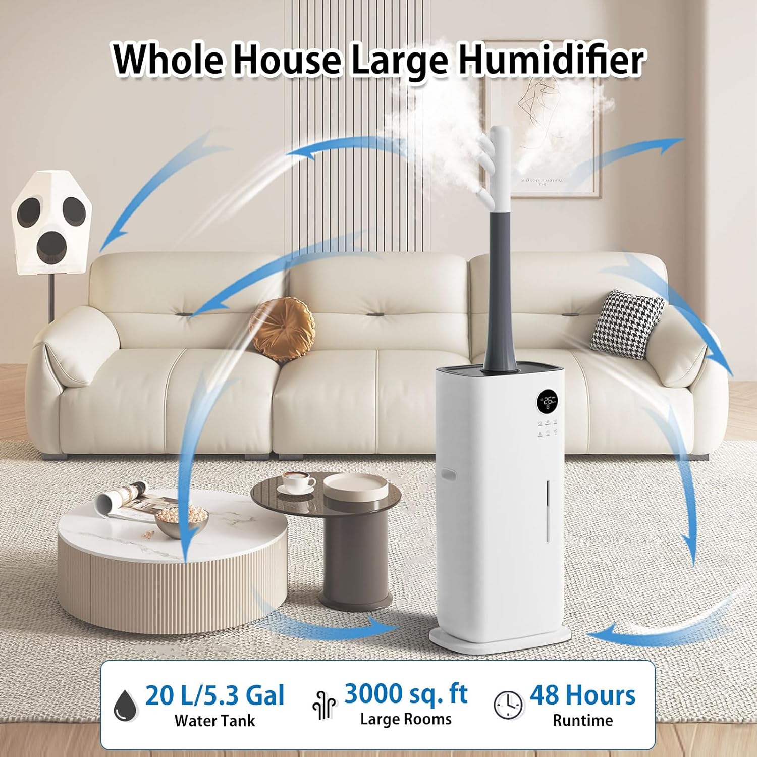 Large Humidifiers 5.3Gal/20L Humidifiers for Large Room 2000 Sq Ft, Branch Tube Design with 360° Nozzle Sets - Image 2
