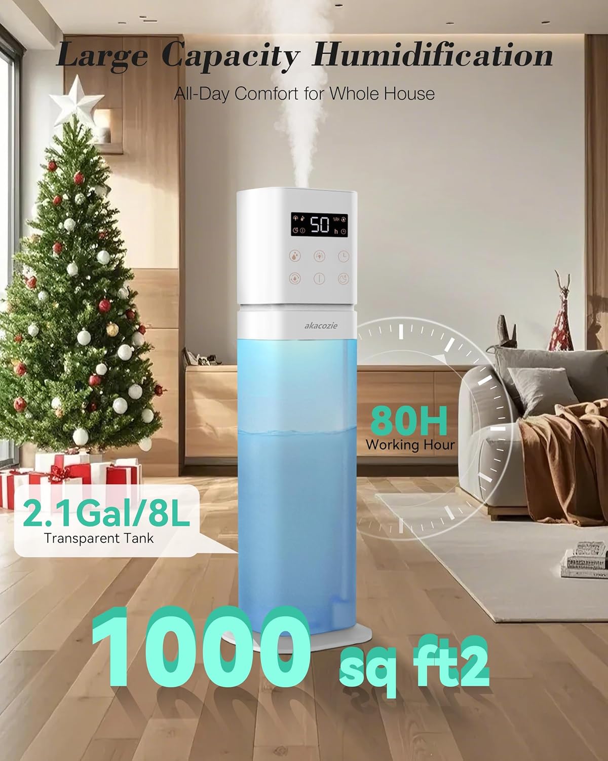 Humidifier Large Room, 2.1Gal/8L Humidifiers for Bedroom with Extended Tube, Large Humidifiers 1000 sq.ft. - Image 2
